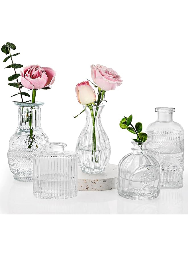 The Bros Set of 5 Bud Vases, Small Vase for Flowers, Glass Vase for Home Decor, Wedding Decorations, Clear Flower Vases for Centerpieces, Vintage Vase for Home Decor - Image 1