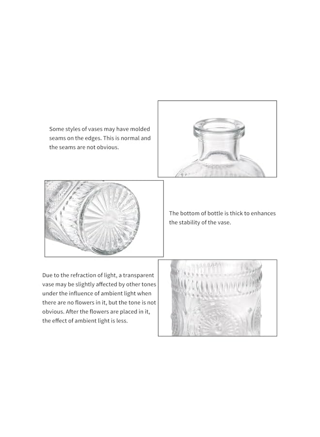 The Bros Set of 5 Bud Vases, Small Vase for Flowers, Glass Vase for Home Decor, Wedding Decorations, Clear Flower Vases for Centerpieces, Vintage Vase for Home Decor - Image 3