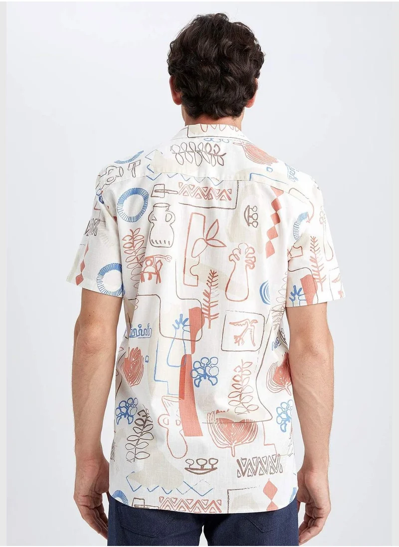 DeFacto Man Regular Fit Apache Neck Woven Short Sleeve Shirt