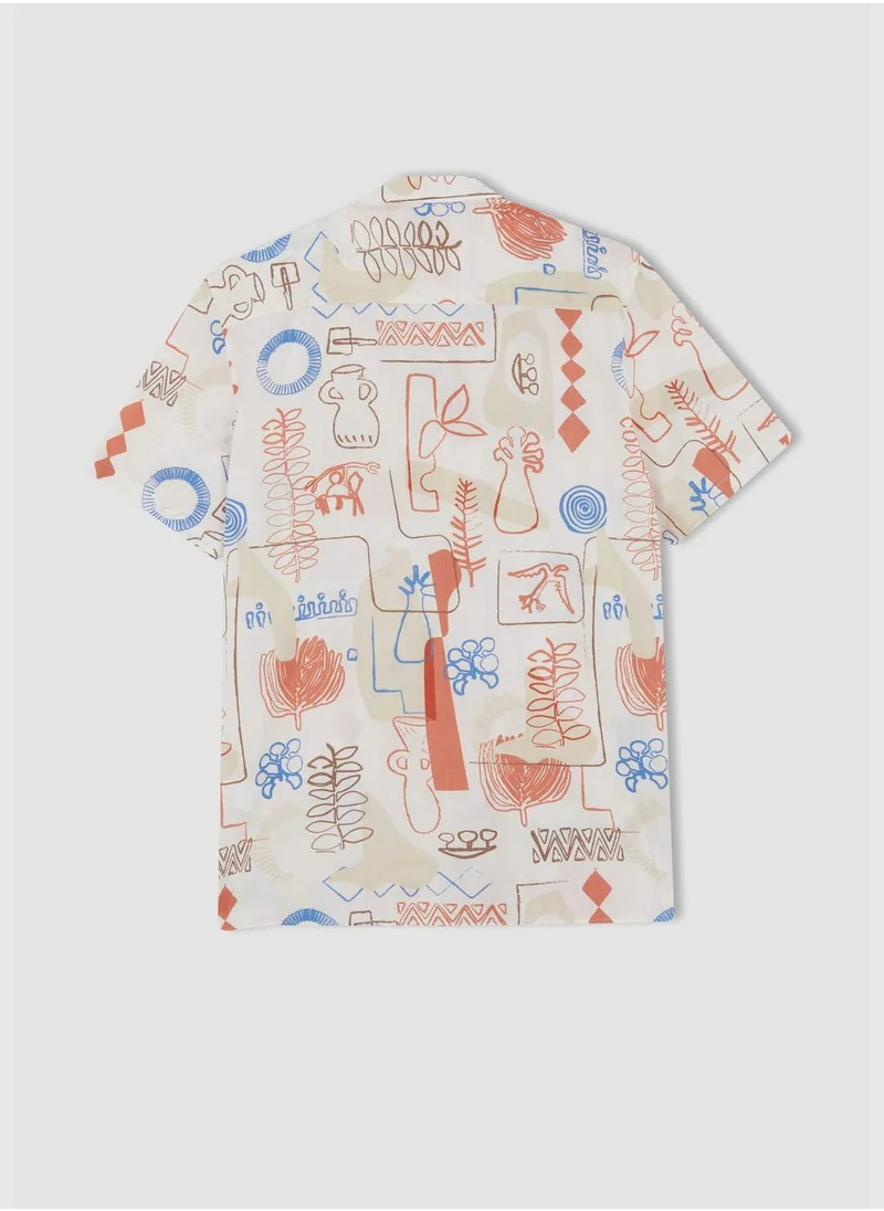 DeFacto Man Regular Fit Apache Neck Woven Short Sleeve Shirt