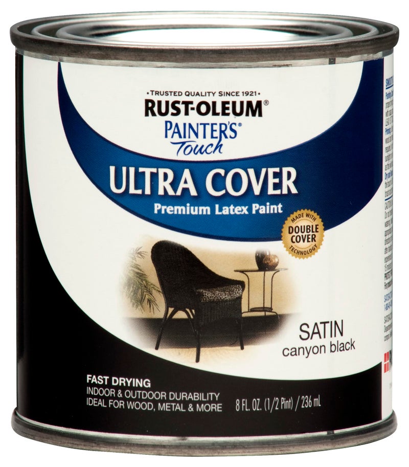 Rust-Oleum 267249 Painter's Touch Ultra Cover Premium Latex Brush Paint, Half Pint, Satin Canyon Black - Image 1
