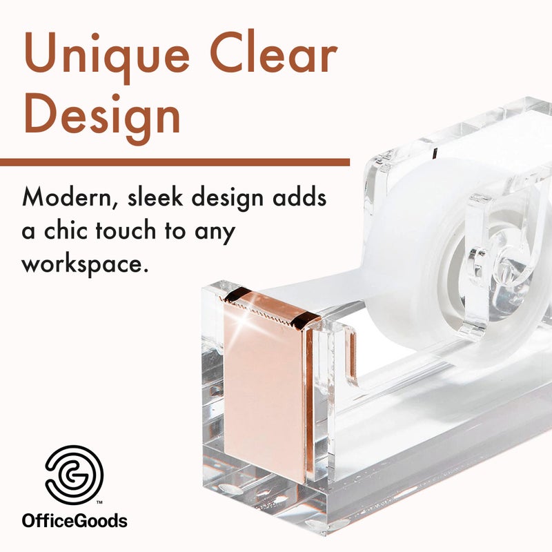 OfficeGoods حامل شريط أكريليك من OfficeGoods - منظم مكتب حديث لوازم المكتب - حامل شريط قابل للتعبئة للاستخدام الثقيل للحرف المنزلية والمدرسية - ملحق أنيق لسطح المكتب لتغليف الهدايا، ذهب وردي - Image 2