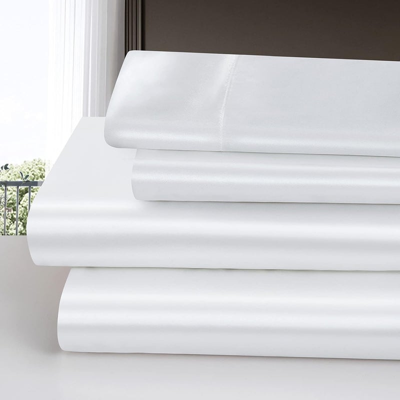Homiest 3pcs Satin Sheets Set Luxury Silky Satin Bedding Set with Deep Pocket, 1 Fitted Sheet + 1 Flat Sheet + 1 Pillowcase (Twin Size, White) - Image 2