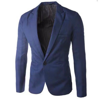 Cross-border Foreign Trade Fashion Mens Casual Single-breasted Small Suit Korean Style Youth Slim-fit Solid Color Non-ironing Suit Jacket Navy 