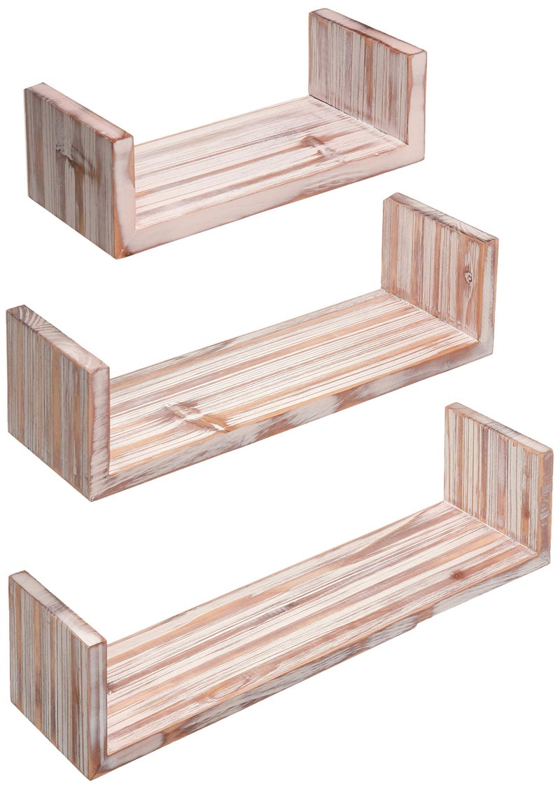 Greenco Set of 3 Floating U Shelves EasytoAssemble Floating Wall Mount Shelves for Bedrooms and Living Rooms Rustic Finish