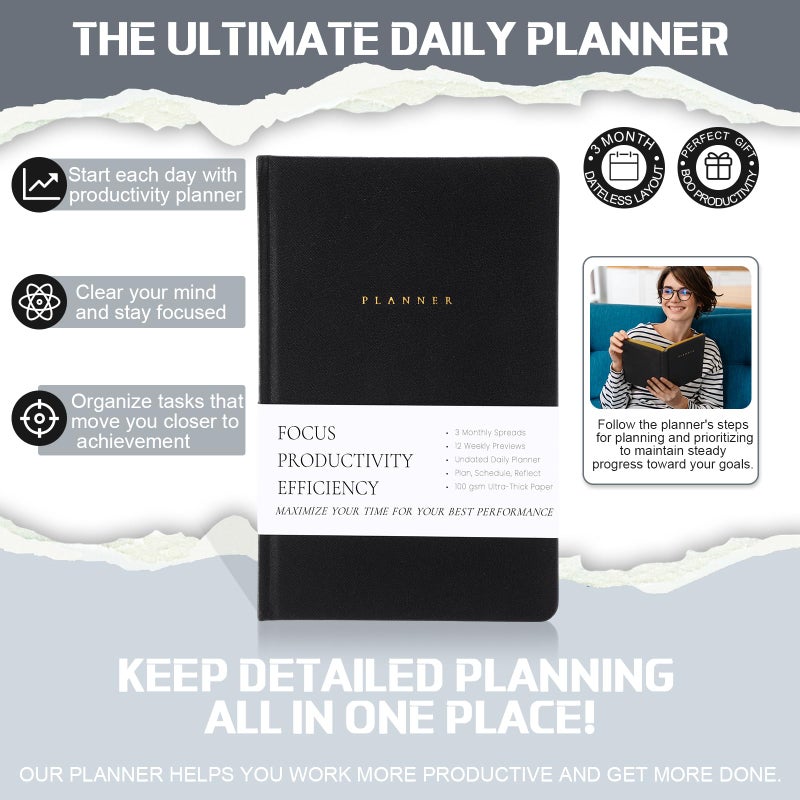 Jaloro Productivity 2026 Planner Undated Daily Weekly Monthly Time Management & Organization Goal Achievement for Professionals & Students Workers(Black) - Image 2