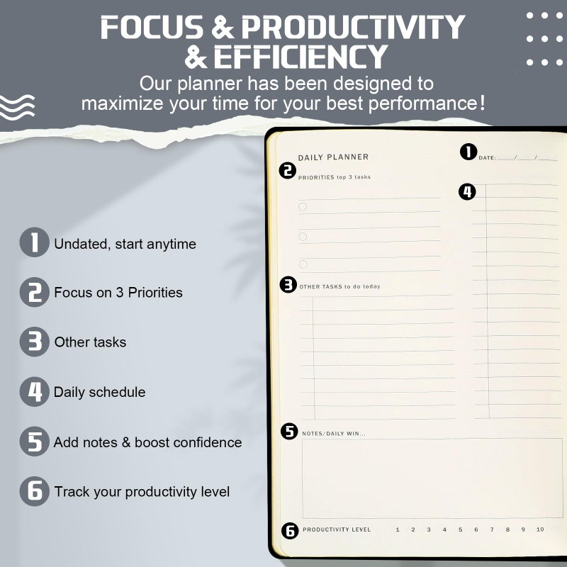 Jaloro Productivity 2026 Planner Undated Daily Weekly Monthly Time Management & Organization Goal Achievement for Professionals & Students Workers(Black) - Image 3