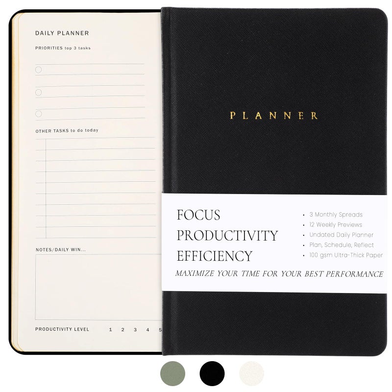 Jaloro Productivity 2026 Planner Undated Daily Weekly Monthly Time Management & Organization Goal Achievement for Professionals & Students Workers(Black) - Image 1