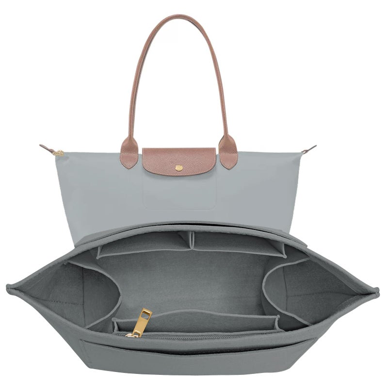 LOUKAYCCI Purse Organizer Insert for Longchamp Le Pliage L Handbag Insert Felt Long Champ Tote Bag Organizer Insert with Cup LightGrey Medium - Image 2