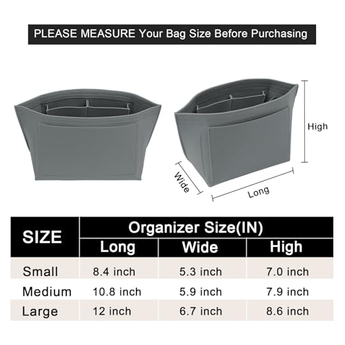 LOUKAYCCI Purse Organizer Insert for Longchamp Le Pliage L Handbag Insert Felt Long Champ Tote Bag Organizer Insert with Cup LightGrey Medium - Image 3