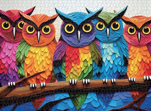 Cross & Glory - Kaleidoscopic Owls: Colorful Night's Watch - 1000 Piece Jigsaw Puzzle for Adults | Vibrant Colors | Satin Finish - Image 4