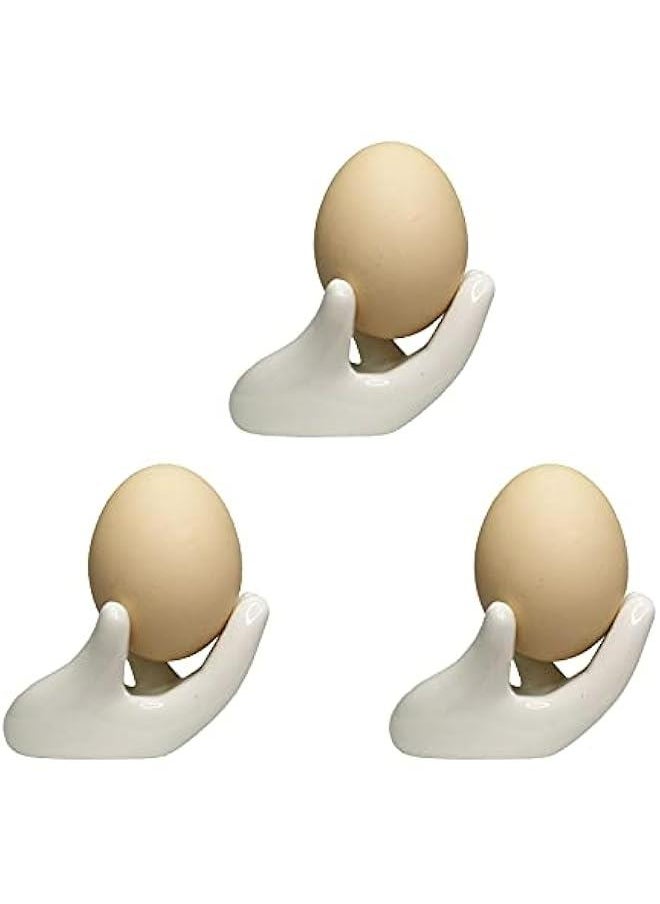 Beauenty Set of 3 Creative Ceramic Hand Shaped Egg Cup Holder Porcelain Egg Cup Easter Egg Display Stand for Hard Boiled Eggs(White)  - Image 1