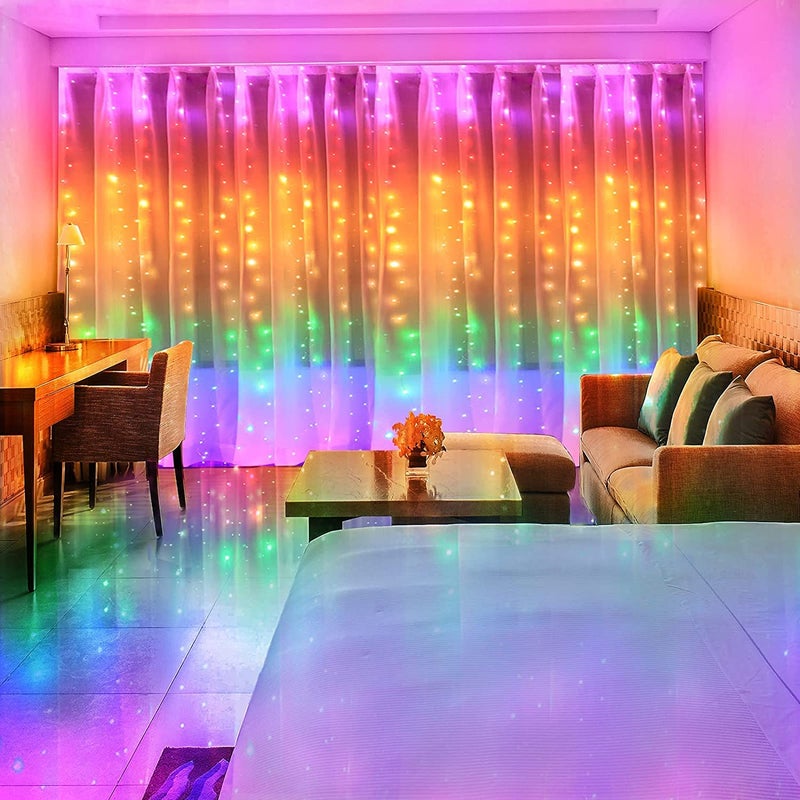 Gesto أضواء ستارة LED 5V مع 8 أوضاع تحكم عن بُعد، 300 ليد، أضواء خرافية مقاومة للماء تعمل بالطاقة عبر USB للغرفة، الجدار، الشرفة، الزفاف، الحفلات وزينة ديوالي، أضواء خلفية (متعددة الألوان، 9.8x9.8 قدم) - Image 3