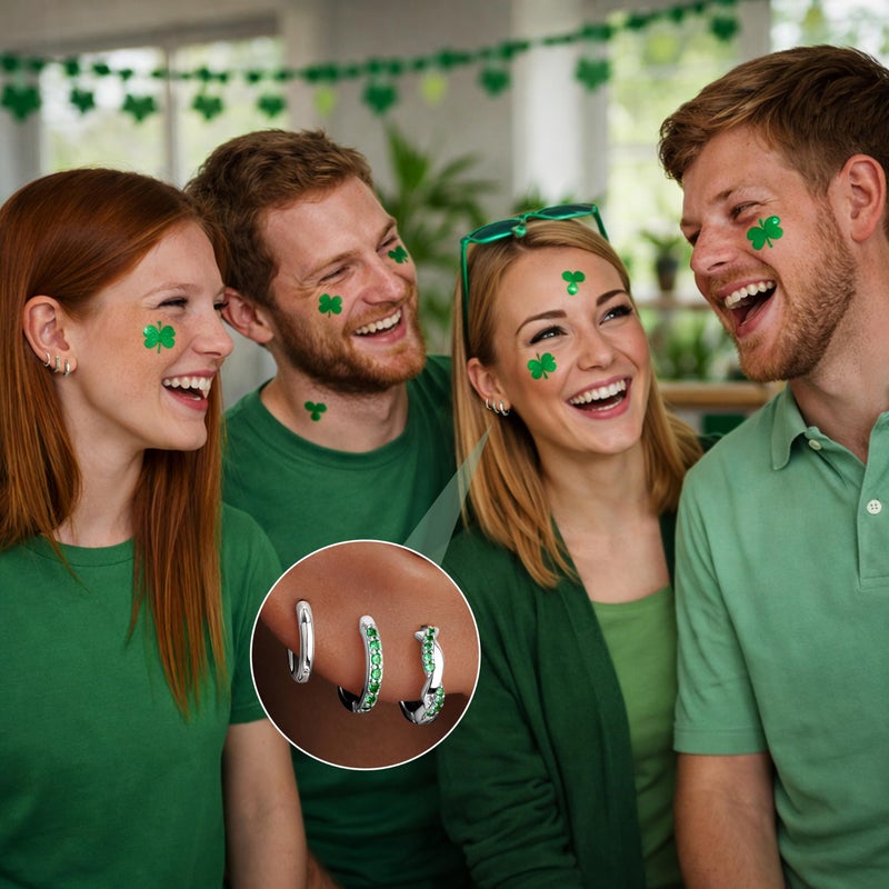 Inerney St Patricks Day Huggie Hoop Earrings for Women, Small Green 925 Sterling Silver Earrings, Hypoallergenic Lightweight Emerald Irish Holiday Jewelry - Image 4
