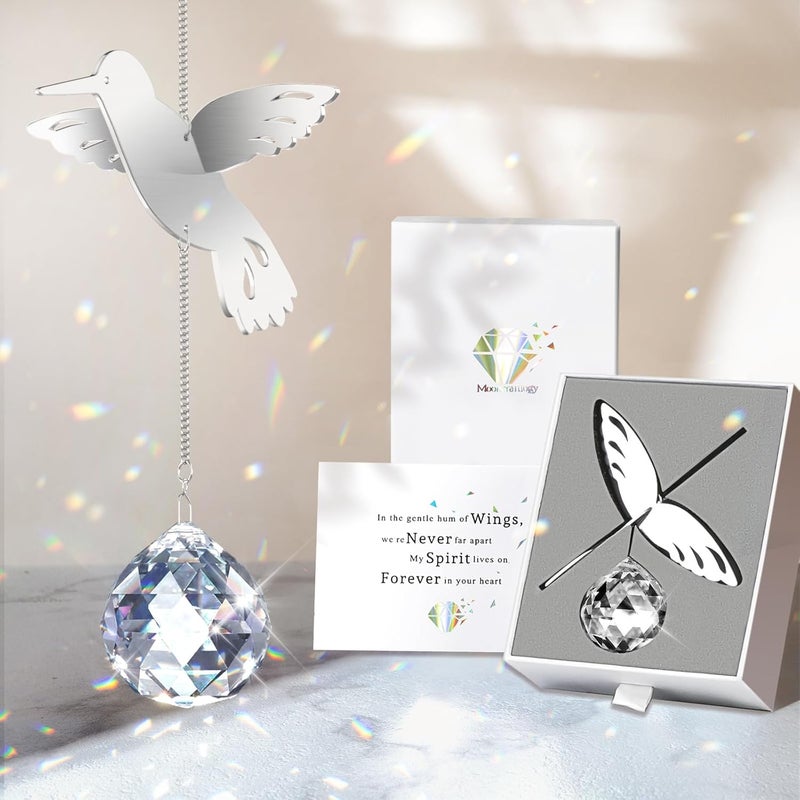 Mooncraftlogy Hummingbird Memorial Gifts for Loss of Loved One, Unique Sympathy Gift Idea Clear Crystal Window Suncatcher, Rainbow Bereavement Grief Gift Box for Loss of Mom Dad Husband Son Daughter - Image 1