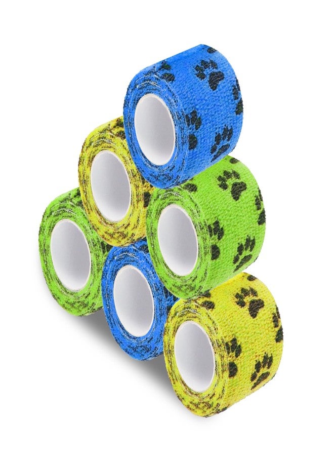 SunGrow Cat Self-Adhesive Bandage, Wound Care, Cuts, Post-Surgery, Hot Spots, 2”(W), Stretchable from 4” to 7”, Breathable Vet Wrap Gauze, 2 Rolls Per Color (Yellow, Blue, Green), 6 Pcs Per Pack - Image 1