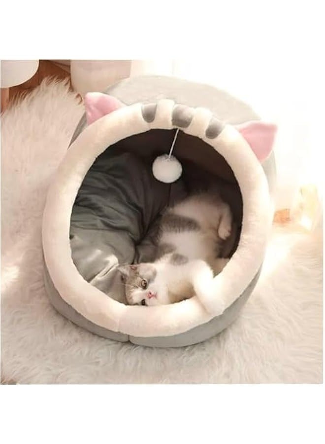 TRASSLE Cat Beds for Indoor Cats, Semi-Enclosed Cat Cave Bed with a Plush Ball Large Space for Cats to Sleep Soft and Comfortable Covered Cat Bed with a Washable and Detachable Mat - Image 1