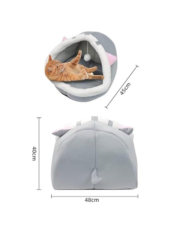 TRASSLE Cat Beds for Indoor Cats, Semi-Enclosed Cat Cave Bed with a Plush Ball Large Space for Cats to Sleep Soft and Comfortable Covered Cat Bed with a Washable and Detachable Mat - Image 4