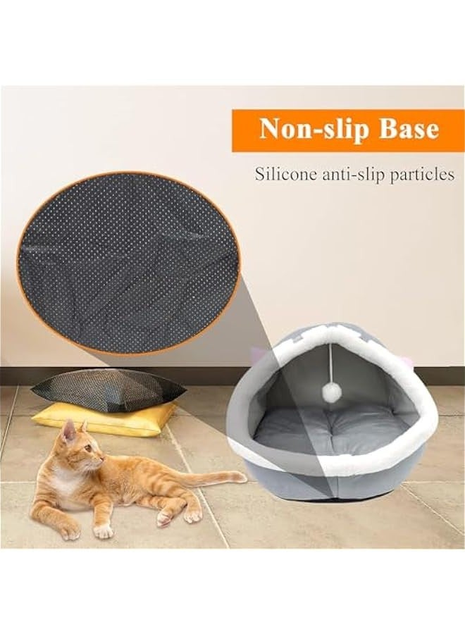 TRASSLE Cat Beds for Indoor Cats, Semi-Enclosed Cat Cave Bed with a Plush Ball Large Space for Cats to Sleep Soft and Comfortable Covered Cat Bed with a Washable and Detachable Mat - Image 3