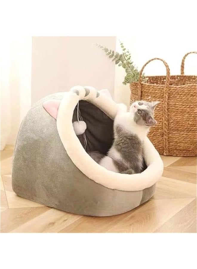 TRASSLE Cat Beds for Indoor Cats, Semi-Enclosed Cat Cave Bed with a Plush Ball Large Space for Cats to Sleep Soft and Comfortable Covered Cat Bed with a Washable and Detachable Mat - Image 5