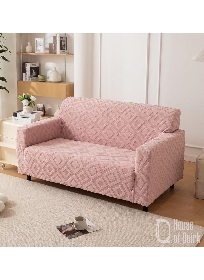 HOUSE OF QUIRK House of Quirk Universal Double Seater Jacquard Fabric Diamond Texture Sofa Cover 220 GSM Soft Touching Cover for Couch Flexible Stretch Sofa Slipcover (Pink, 145-185CM)  - Image 1