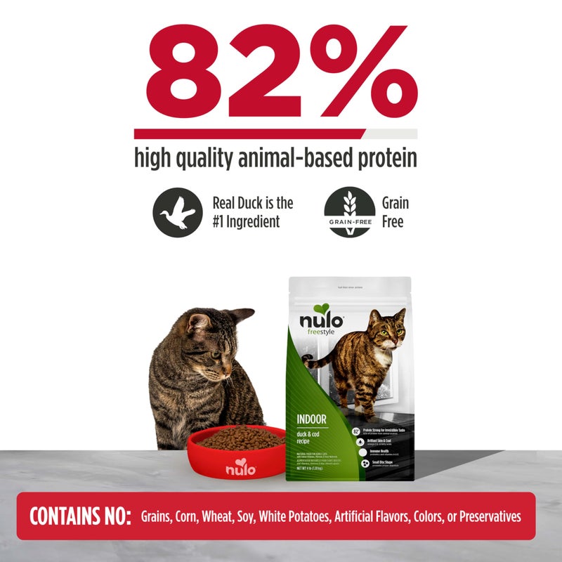 Nulo FreeStyle High Protein Indoor Cat Food, Duck & Cod Recipe - Natural Grain-Free Dry Indoor Cat Food with Omega Fatty Acids, & Probiotics, 14 lb Bag - Image 2