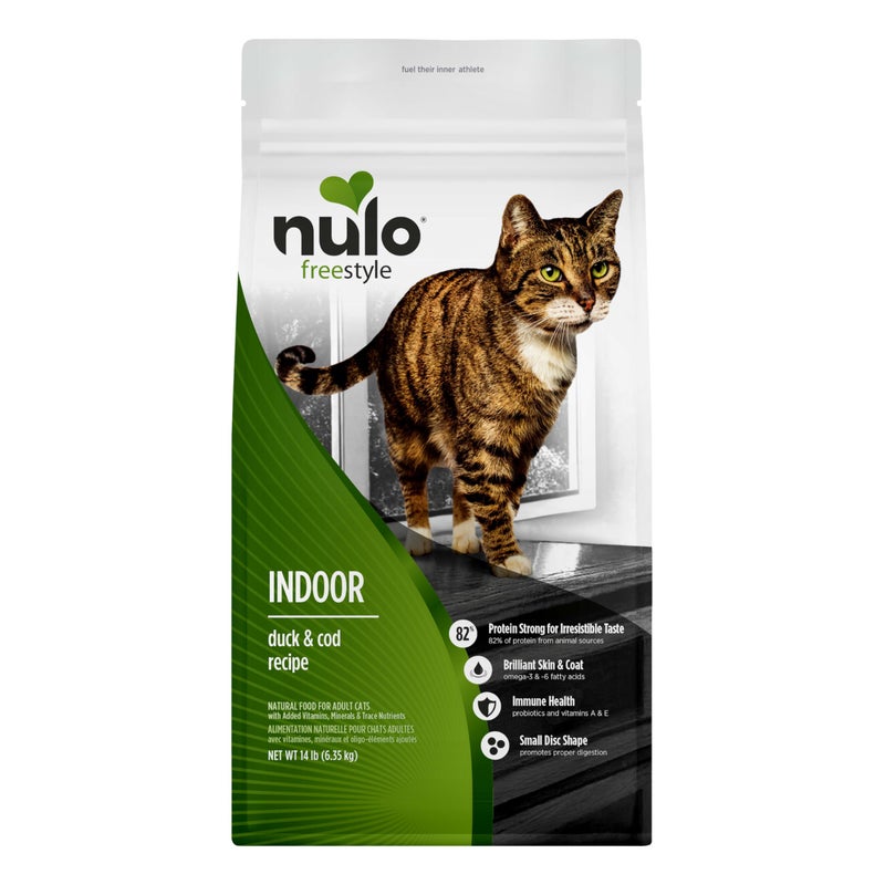 Nulo FreeStyle High Protein Indoor Cat Food, Duck & Cod Recipe - Natural Grain-Free Dry Indoor Cat Food with Omega Fatty Acids, & Probiotics, 14 lb Bag - Image 1