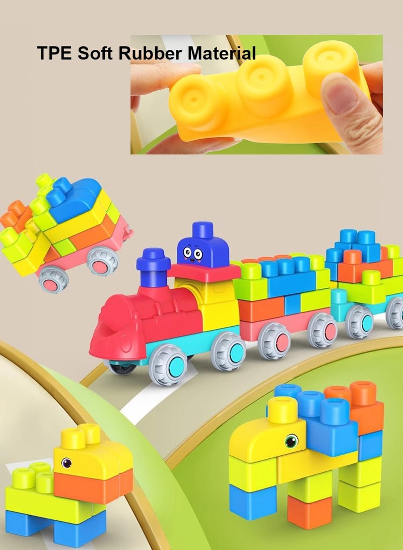 جني ثروة لعبة مكعبات قطار تعليمية للأطفال - 55 قطعة ناعمة من مادة TPE آمنة للطعام مع صندوق تخزين - هدية عائلية مميزة للأولاد والبنات - Image 4