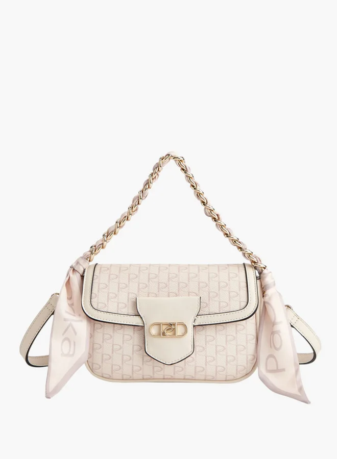 Paprika Women Monogram Print Crossbody Bag with Detachable Strap and Flap Closure