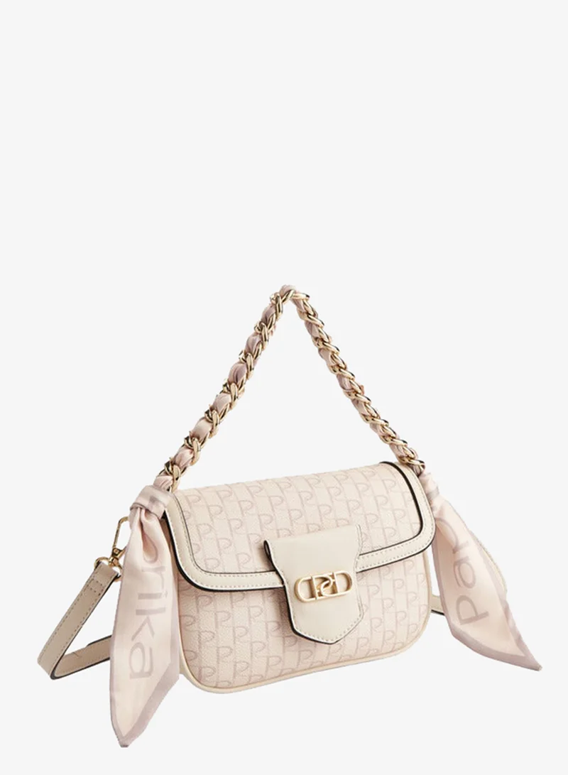 Paprika Women Monogram Print Crossbody Bag with Detachable Strap and Flap Closure