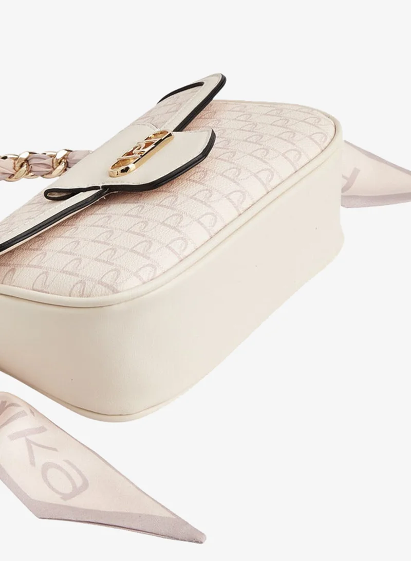 Paprika Women Monogram Print Crossbody Bag with Detachable Strap and Flap Closure