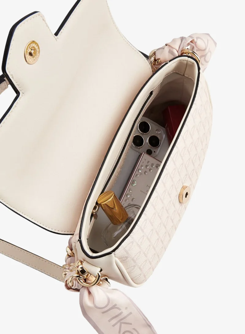 Paprika Women Monogram Print Crossbody Bag with Detachable Strap and Flap Closure