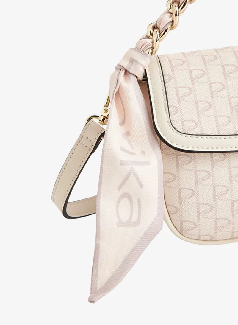 Paprika Women Monogram Print Crossbody Bag with Detachable Strap and Flap Closure