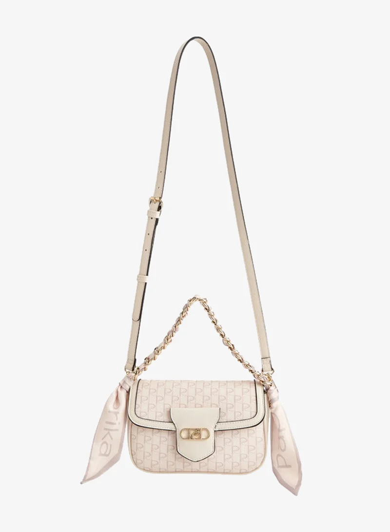Paprika Women Monogram Print Crossbody Bag with Detachable Strap and Flap Closure