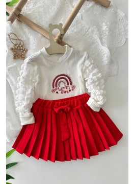 Miniğimin Cicileri My Little Ones Rainbow Sequin Detailed Pleated Girl's Skirt Set - Red 