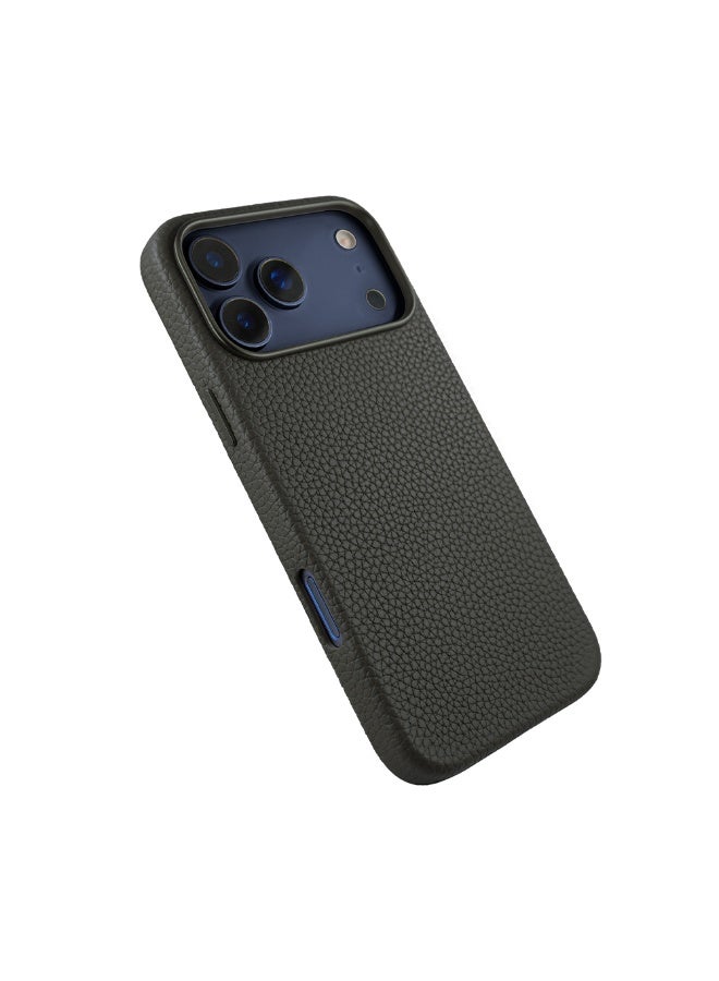 A-Case It’s My Case Amur Genuine Leather MagSafe Case for iPhone 17 Pro – Slim Fit Shockproof Protective Cover with Lychee Texture, Raised Camera Protection & Tactile Buttons – Black - Image 4