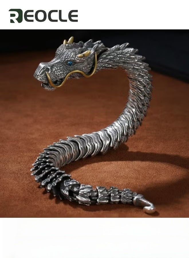 Bracelet for Men with Dragon Head Ring Clasp Stainless Steel Bracelet Cuff Open Strong Amulet Jewellery Protection 23cm