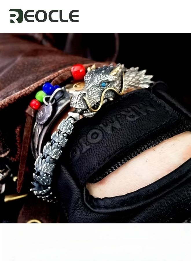 Bracelet for Men with Dragon Head Ring Clasp Stainless Steel Bracelet Cuff Open Strong Amulet Jewellery Protection 23cm