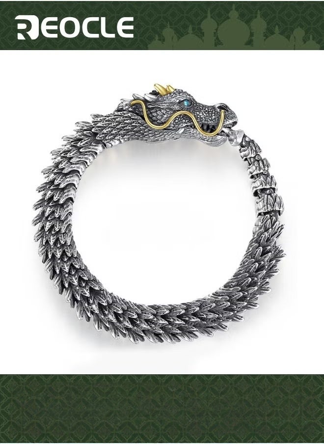 Bracelet for Men with Dragon Head Ring Clasp Stainless Steel Bracelet Cuff Open Strong Amulet Jewellery Protection 23cm