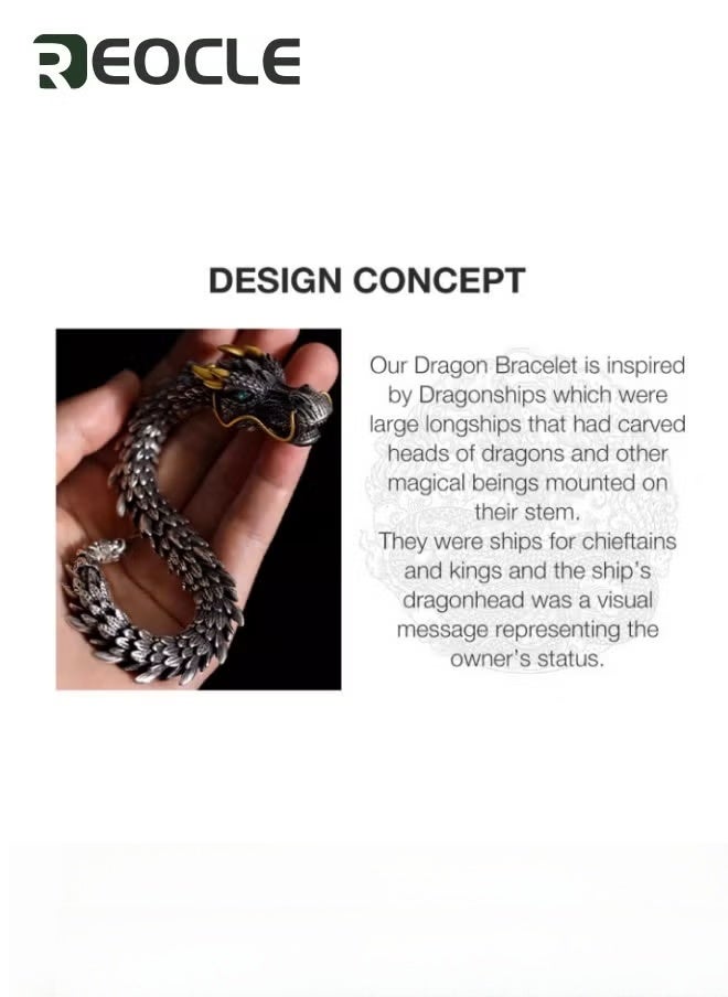 Bracelet for Men with Dragon Head Ring Clasp Stainless Steel Bracelet Cuff Open Strong Amulet Jewellery Protection 23cm