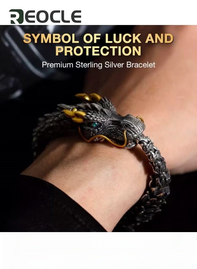 Bracelet for Men with Dragon Head Ring Clasp Stainless Steel Bracelet Cuff Open Strong Amulet Jewellery Protection 23cm