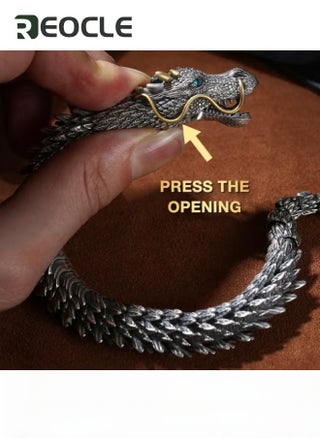 Bracelet for Men with Dragon Head Ring Clasp Stainless Steel Bracelet Cuff Open Strong Amulet Jewellery Protection 23cm - view 5