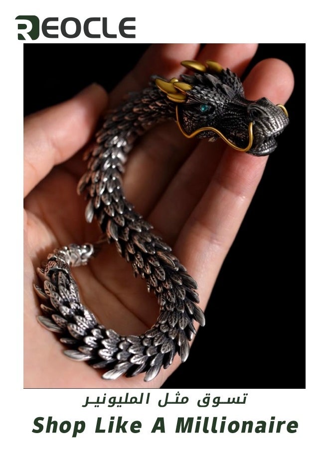 Bracelet for Men with Dragon Head Ring Clasp Stainless Steel Bracelet Cuff Open Strong Amulet Jewellery Protection 23cm