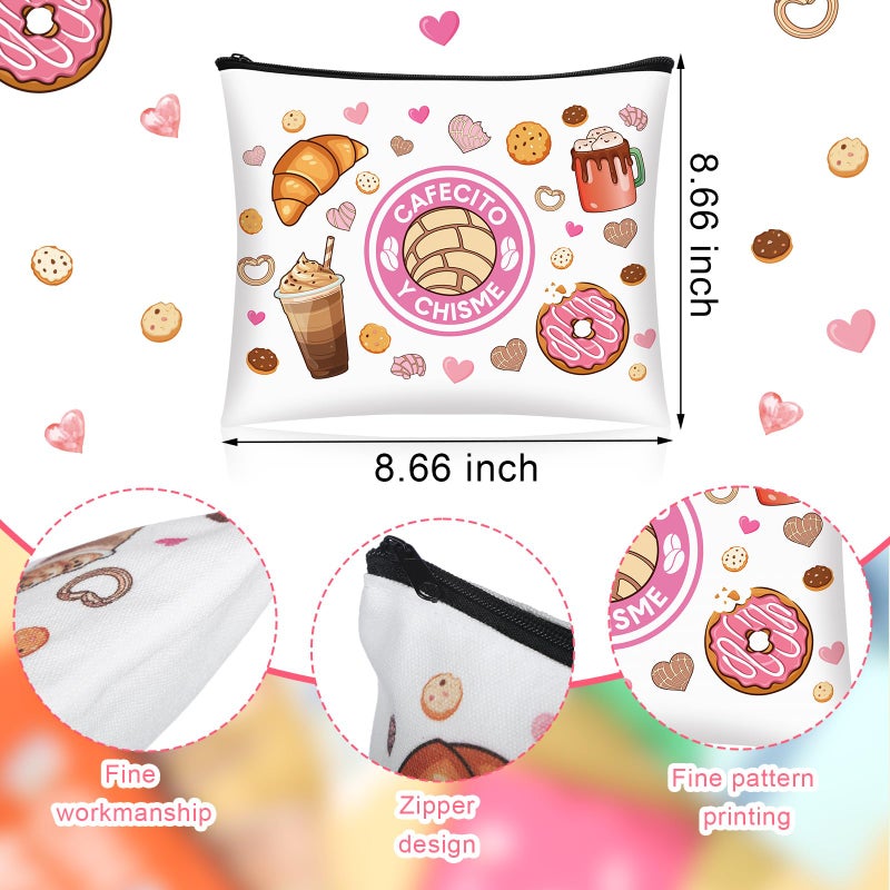 SilTriangle 6 Pcs Funny Cafecito Y Chisme Gifts Mexican Concha Coffee Tote Bags and Makeup Bags Set Mexican Latina Coffee Theme Gift for Women - Image 5