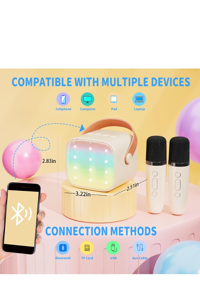 Mini Karaoke Machine for Kids, Portable Bluetooth Speaker with 2 Wireless Microphone for Adults with Led Lights, Karaoke Gifts for Girls and Boys Birthday Home Party - Image 4