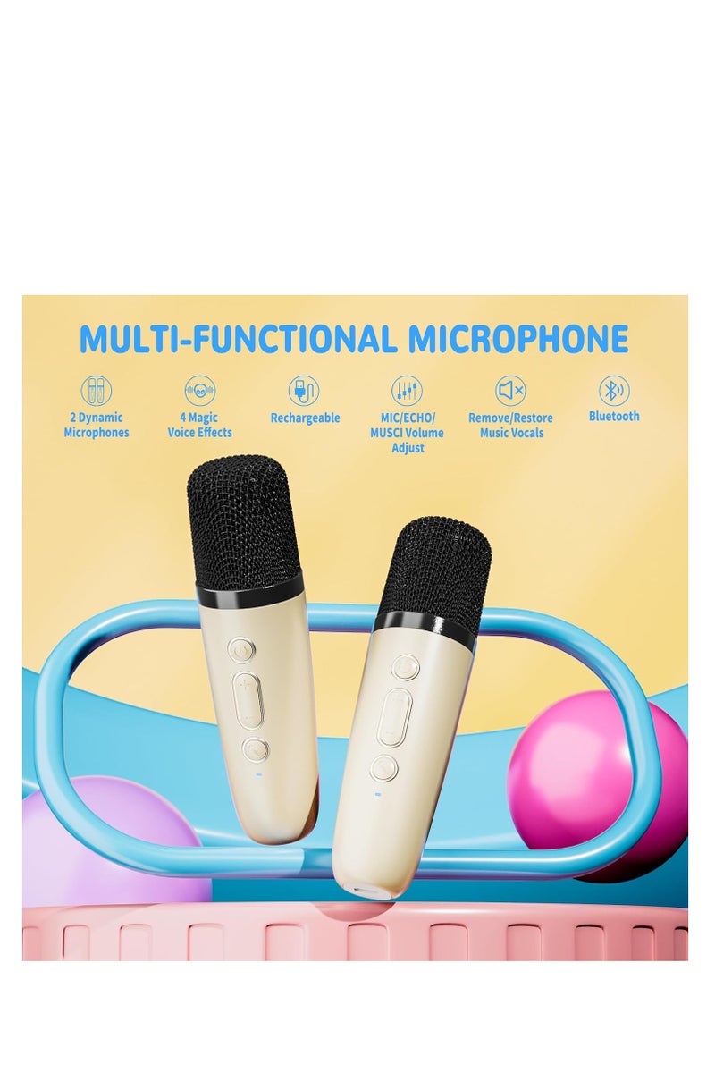 Mini Karaoke Machine for Kids, Portable Bluetooth Speaker with 2 Wireless Microphone for Adults with Led Lights, Karaoke Gifts for Girls and Boys Birthday Home Party - Image 5