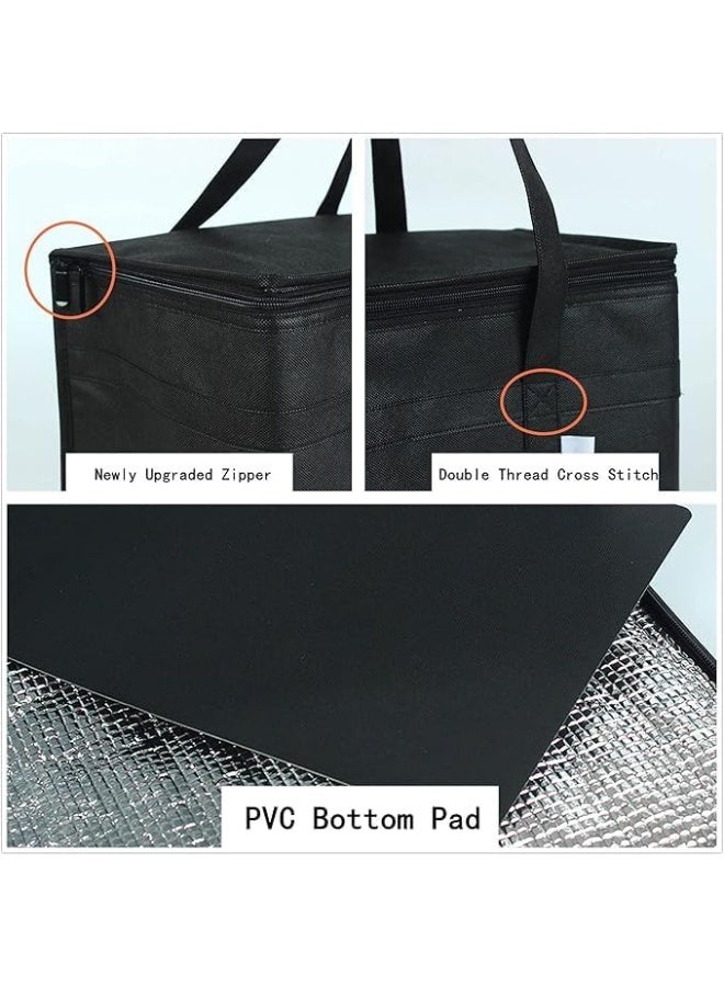 شنطة بقالة حرارية معزولة مقاس XXXL مقاس 60×37×35 سم، لون اسود مع سحاب علوي، شنطة تبريد قابلة للطي لتخزين الطعام الساخن والبارد والنزهات والسفر والتسوق - Image 4