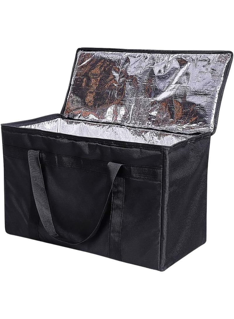 شنطة بقالة حرارية معزولة مقاس XXXL مقاس 60×37×35 سم، لون اسود مع سحاب علوي، شنطة تبريد قابلة للطي لتخزين الطعام الساخن والبارد والنزهات والسفر والتسوق - Image 2