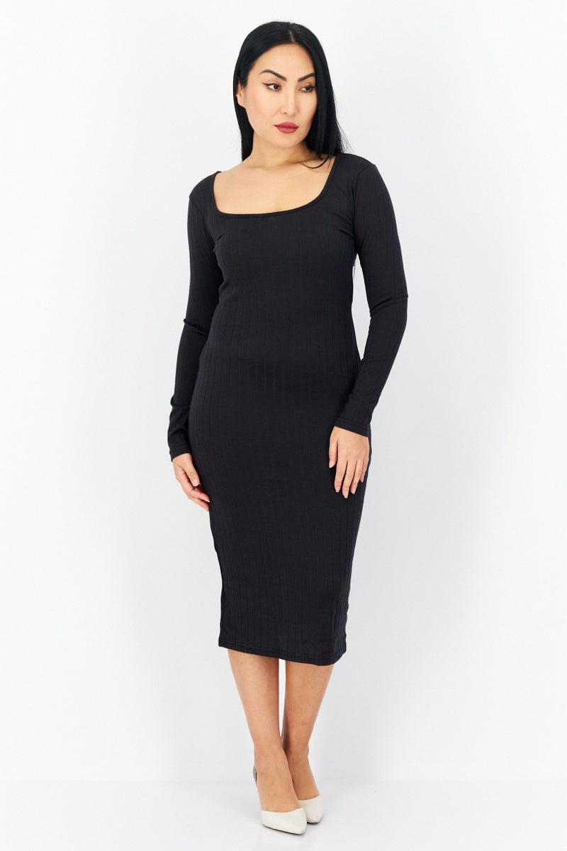 BRAVE SOUL Women Textured Midi Dress, Dark Grey - Image 1