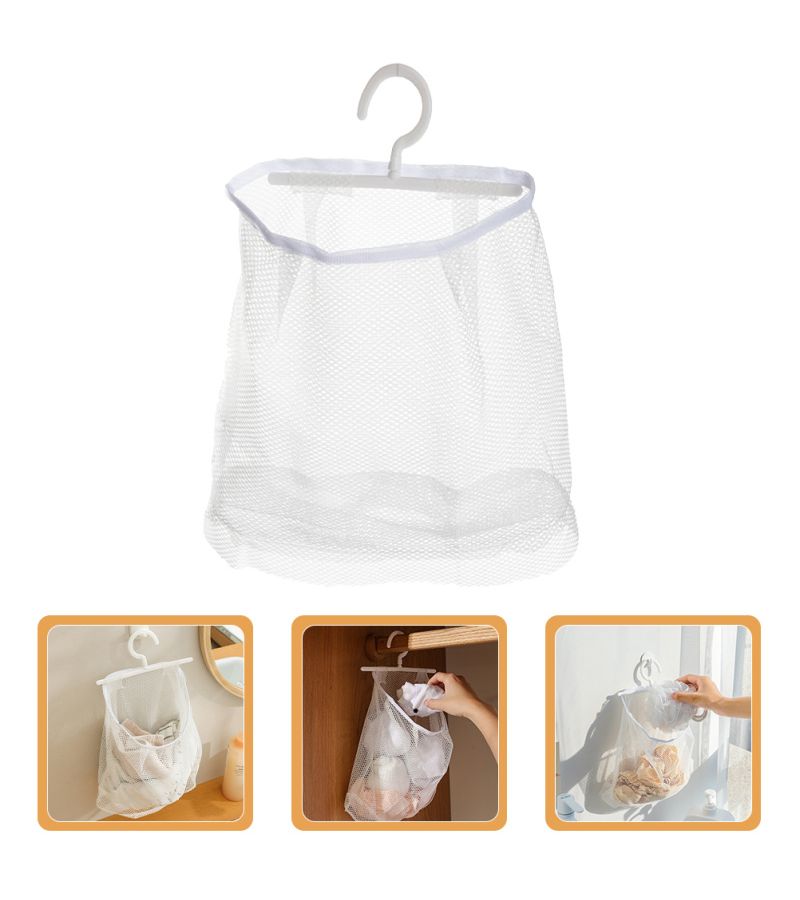 White Hanging Storage Bag Clothes Clip Basket Holder Dirty Laundry Drying Racks - Image 4